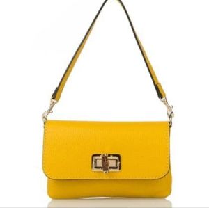 NWT- gorgeous yellow Tiny Bamboo leather closure clutch- leather & chain strap